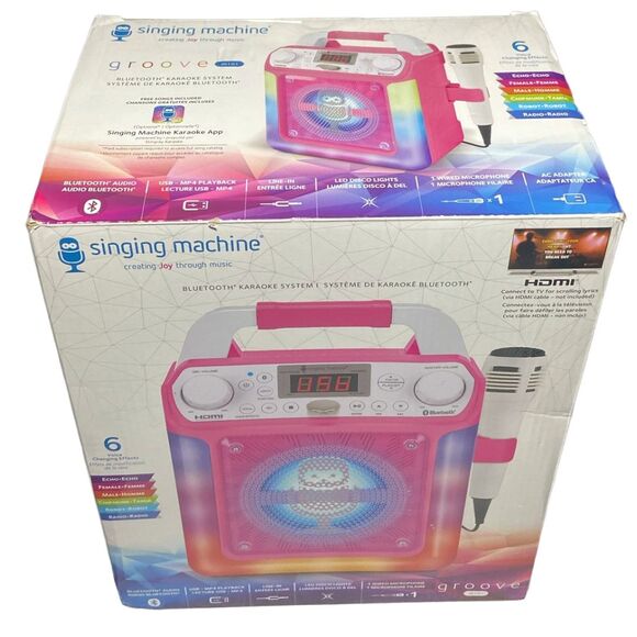 Karaoke System Singing Machine SML652P Groove Cube Mini HDMI Portable Pink - Picture 1 of 12